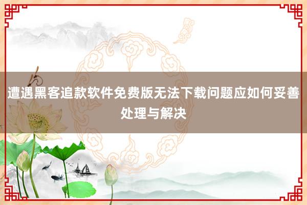 遭遇黑客追款软件免费版无法下载问题应如何妥善处理与解决